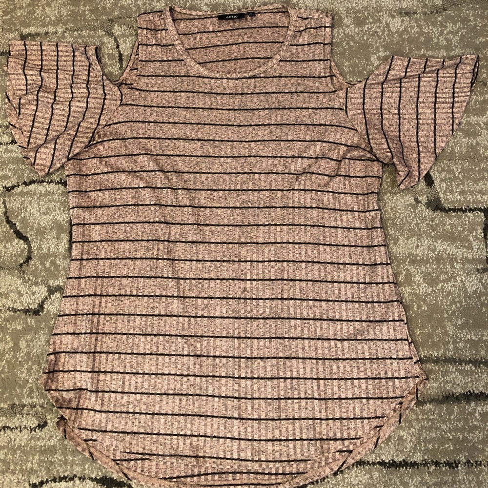 Cold shoulder top - blush and black striped